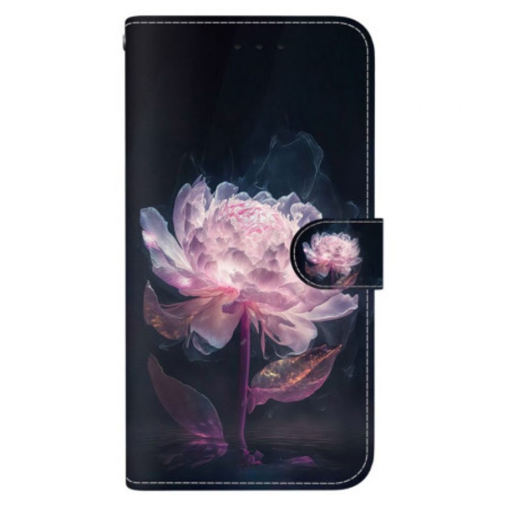 Folio-hoesje Xiaomi Redmi Note 13 5g Telefoonhoesje Paarse Pioen Met Riem