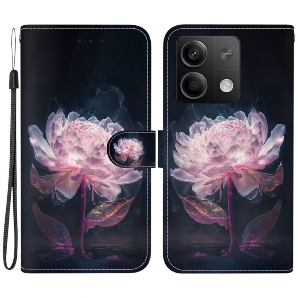 Folio-hoesje Xiaomi Redmi Note 13 5g Telefoonhoesje Paarse Pioen Met Riem