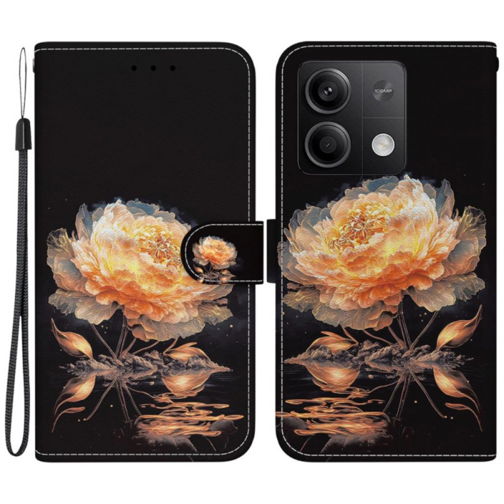 Leren Hoesje Voor Xiaomi Redmi Note 13 5g Gouden Pioen In Lnaière