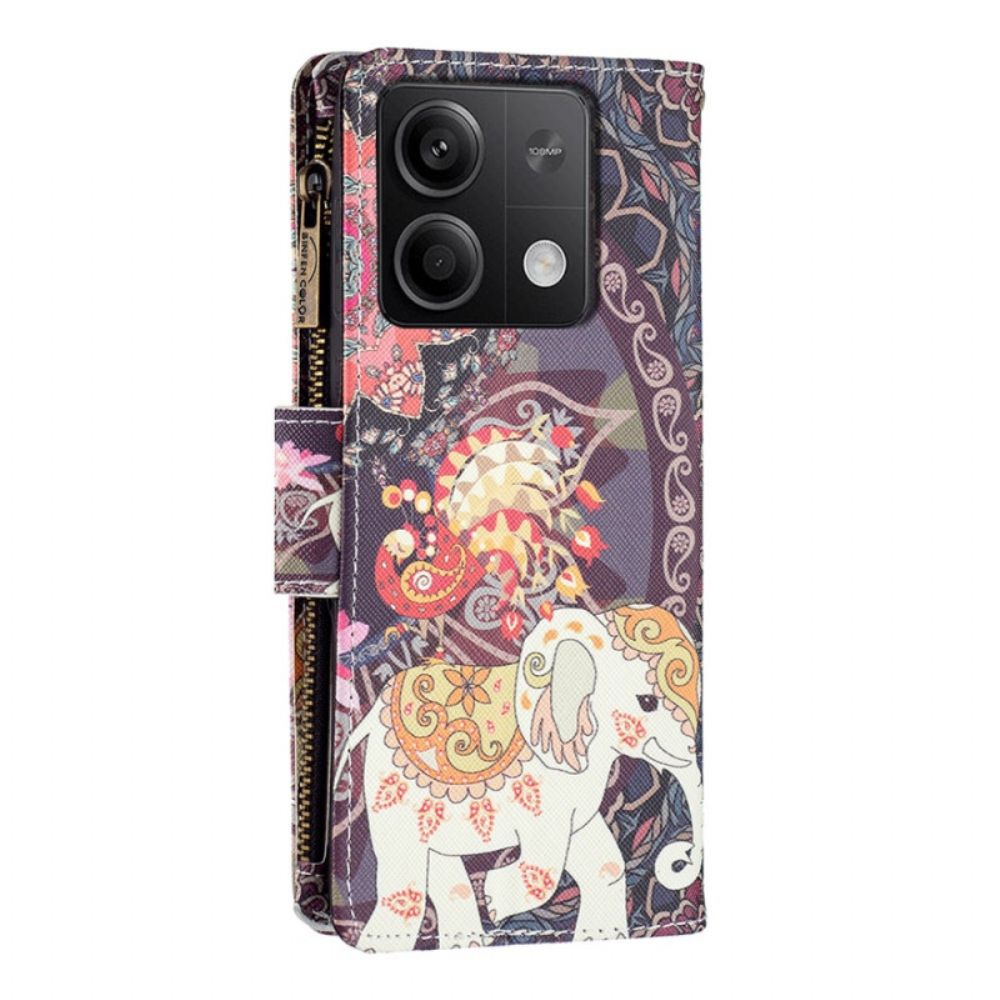 Leren Hoesje Voor Xiaomi Redmi Note 13 5g Indische Olifant Portemonnee Met Riem