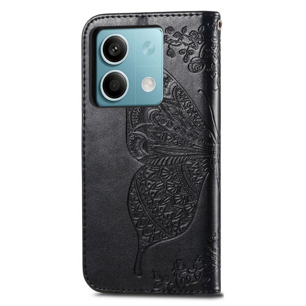 Leren Hoesje Xiaomi Redmi Note 13 5g Barok Vlinder Met Riem Bescherming Hoesje