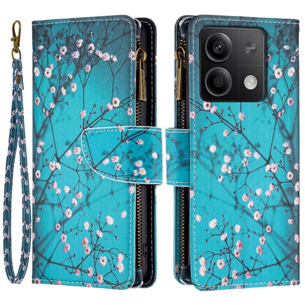 Leren Hoesje Xiaomi Redmi Note 13 5g Bloementakken Portemonnee Met Draagriem Bescherming Hoesje