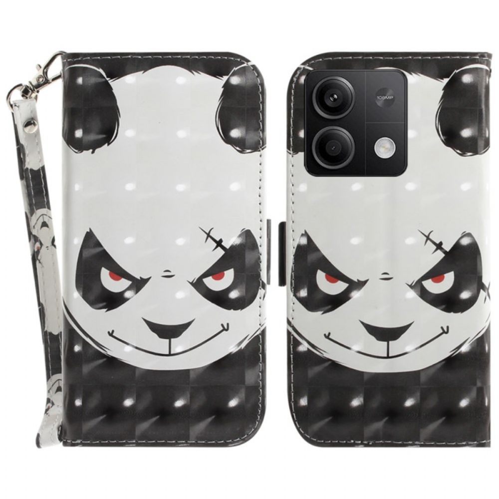 Leren Hoesje Xiaomi Redmi Note 13 5g Boze Panda Met Riem