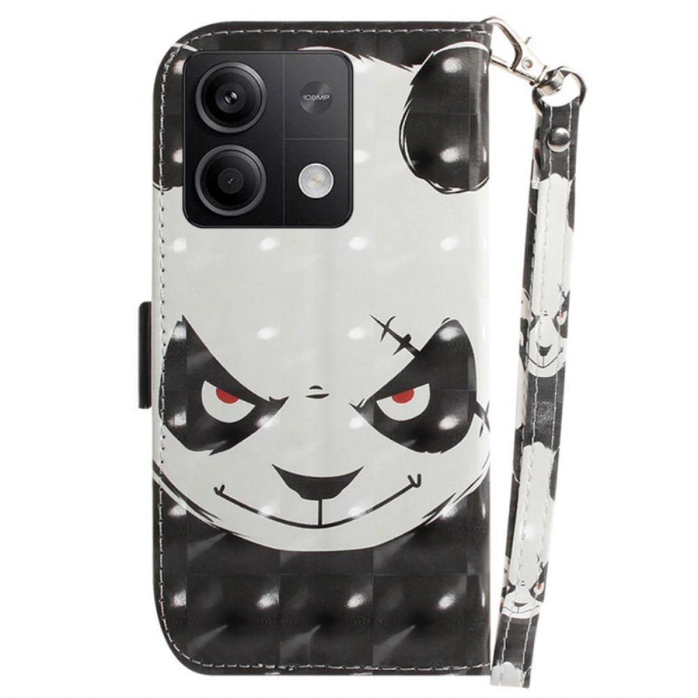 Leren Hoesje Xiaomi Redmi Note 13 5g Boze Panda Met Riem