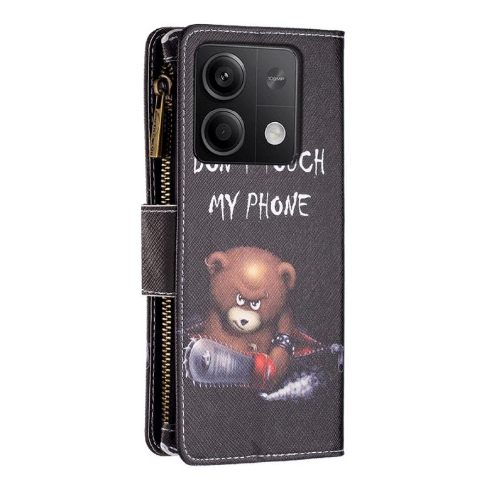 Leren Hoesje Xiaomi Redmi Note 13 5g Dangerous Bear Portemonnee Met Riempje