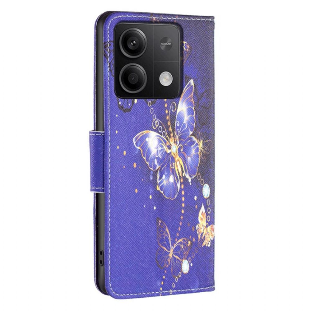 Leren Hoesje Xiaomi Redmi Note 13 5g Paarse Vlinders Bescherming Hoesje