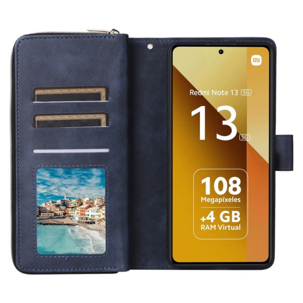 Leren Hoesje Xiaomi Redmi Note 13 5g Portemonnee Met Ritssluiting En Riem Bescherming Hoesje