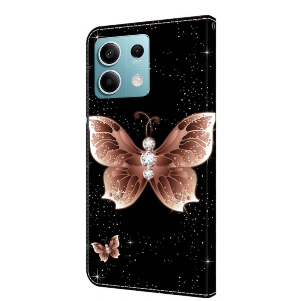 Leren Hoesje Xiaomi Redmi Note 13 5g Roze Diamantvlinders