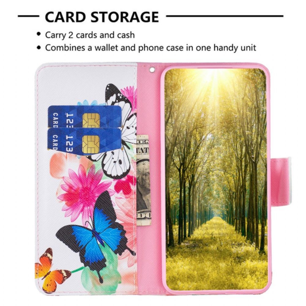 Leren Hoesje Xiaomi Redmi Note 13 5g Twee Aquarelvlinders Bescherming Hoesje