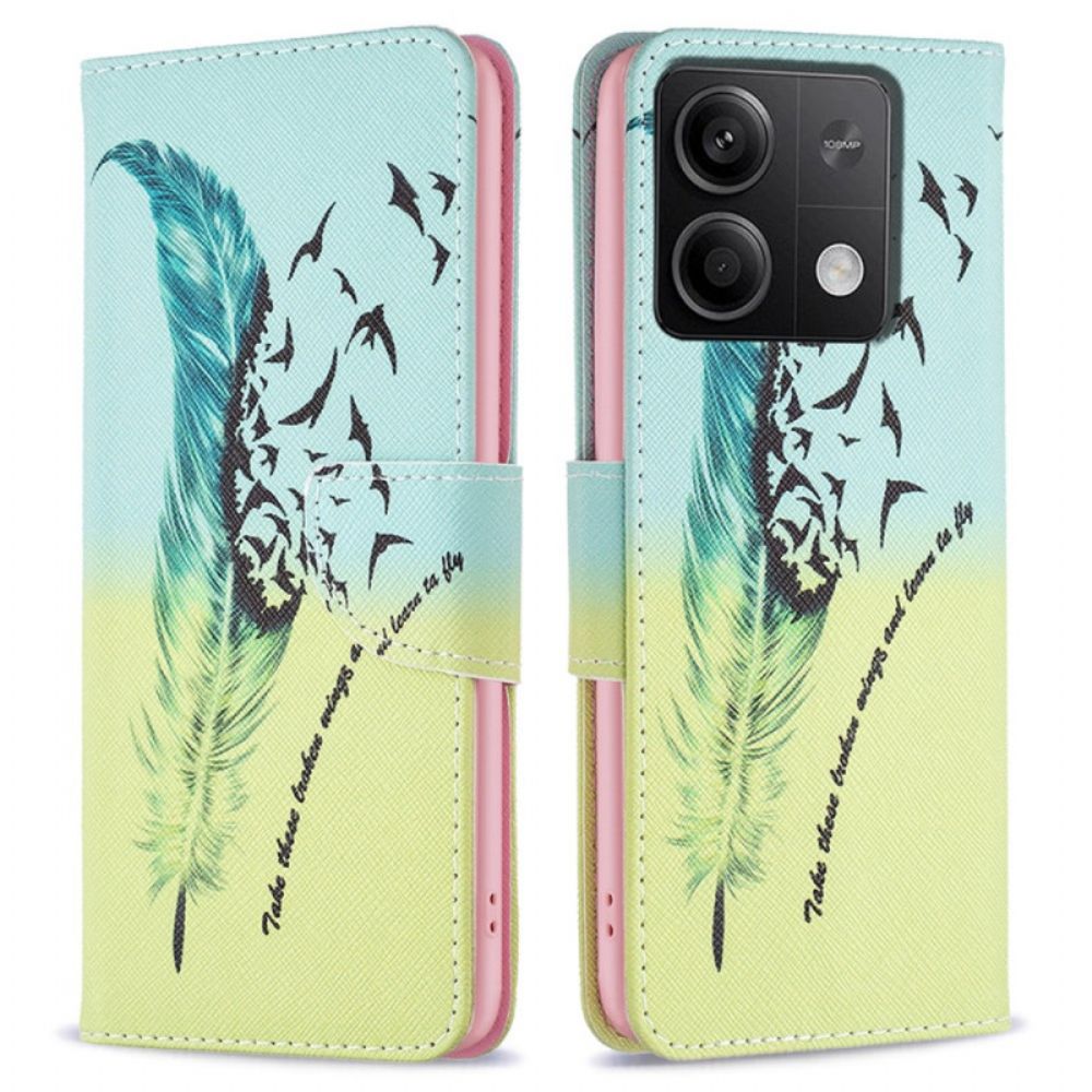 Leren Hoesje Xiaomi Redmi Note 13 5g Veren En Vogels Bescherming Hoesje