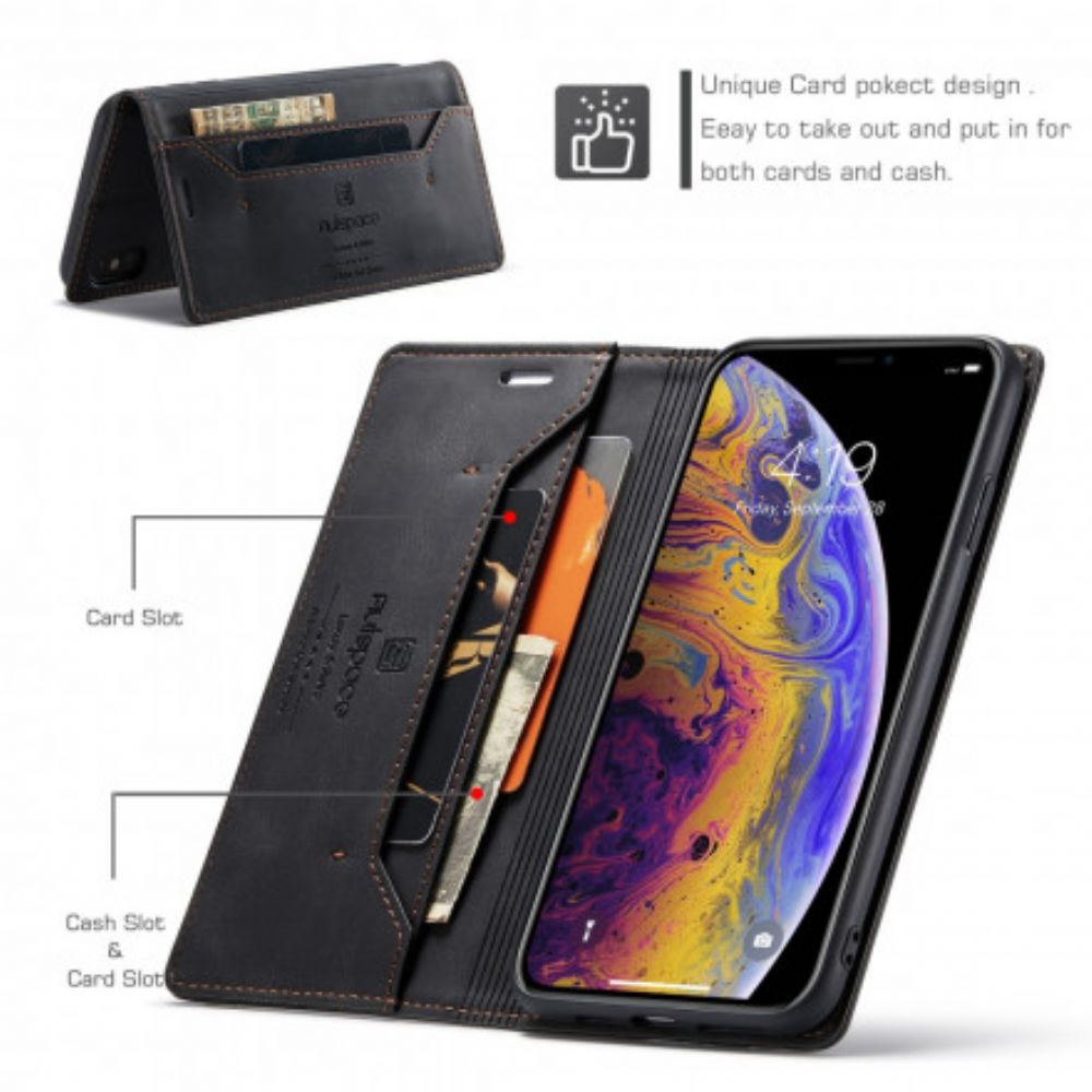 Bescherming Hoesje voor iPhone XS Max Folio-hoesje Rfid-technologie Met Leereffect