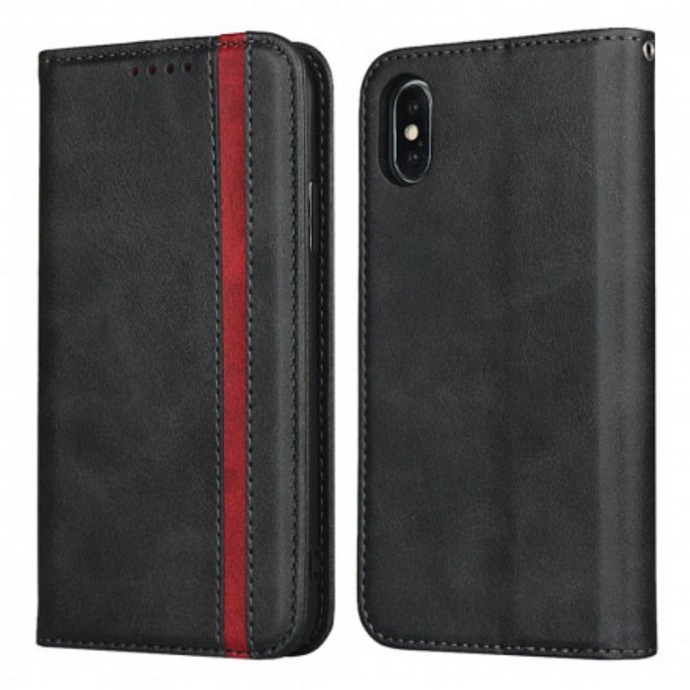 Bescherming Hoesje voor iPhone XS Max Folio-hoesje Tweekleurig Leereffect Met Riem