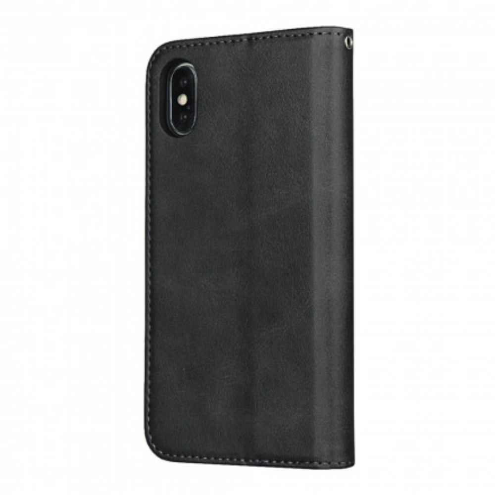 Bescherming Hoesje voor iPhone XS Max Folio-hoesje Tweekleurig Leereffect Met Riem