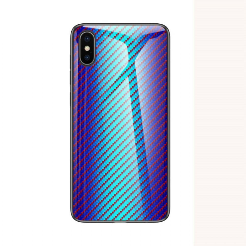 Hoesje voor iPhone XS Max Koolstofvezel Gehard Glas