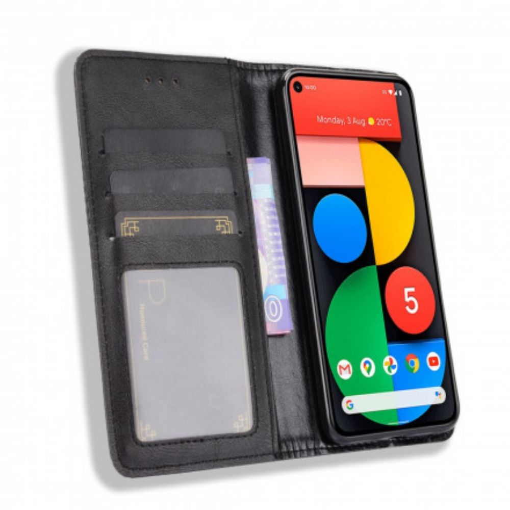 Bescherming Hoesje voor Google Pixel 5 Folio-hoesje Vintage Gestileerd Leereffect