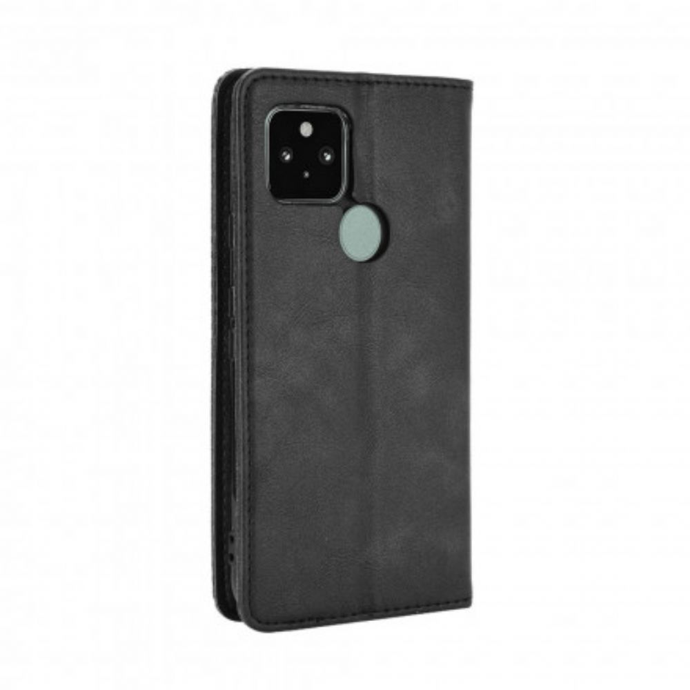 Bescherming Hoesje voor Google Pixel 5 Folio-hoesje Vintage Gestileerd Leereffect