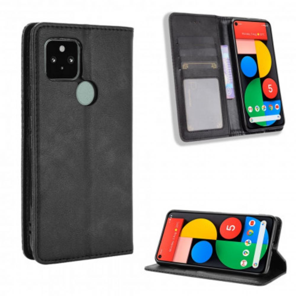 Bescherming Hoesje voor Google Pixel 5 Folio-hoesje Vintage Gestileerd Leereffect