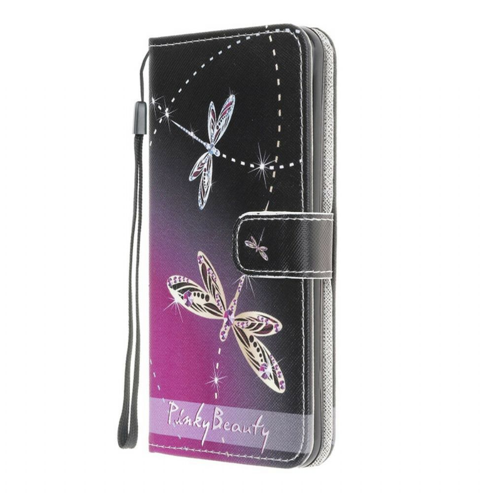 Flip Case voor Samsung Galaxy A42 5G Met Ketting Thong Libellen