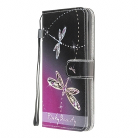 Flip Case voor Samsung Galaxy A42 5G Met Ketting Thong Libellen