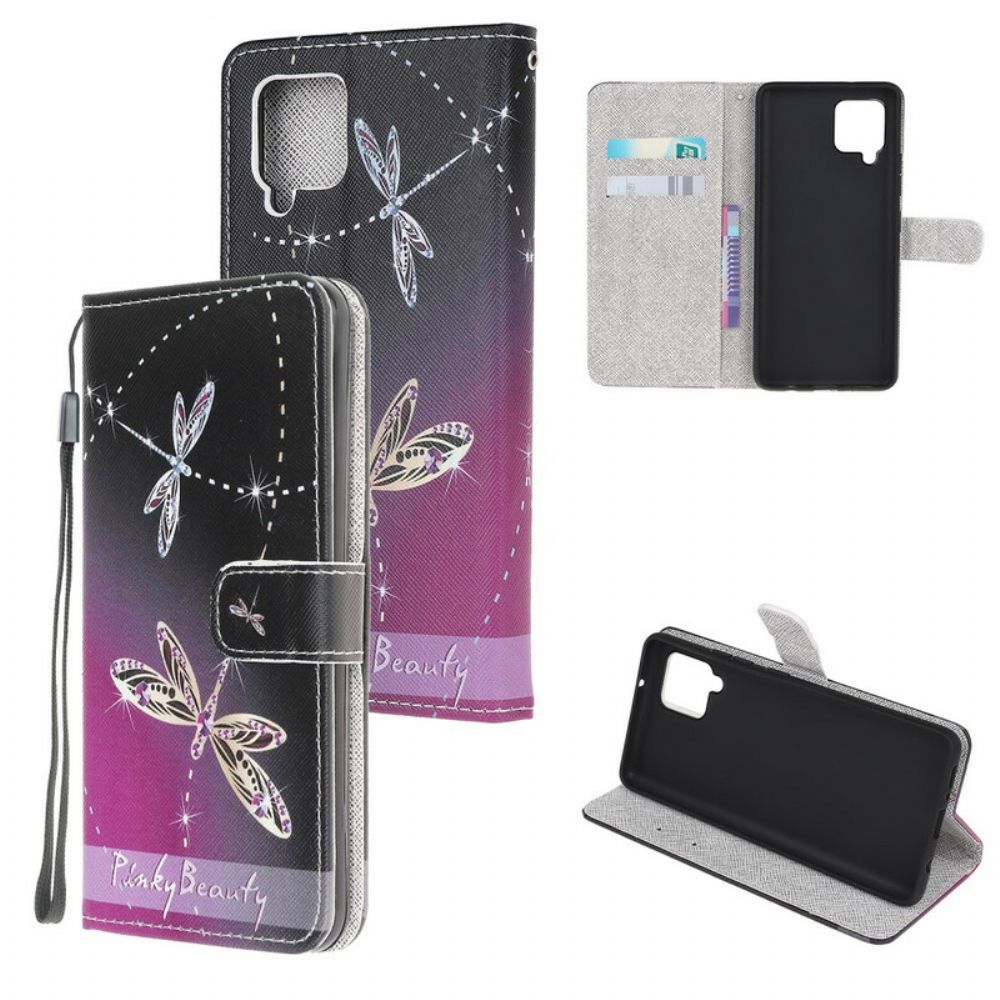 Flip Case voor Samsung Galaxy A42 5G Met Ketting Thong Libellen