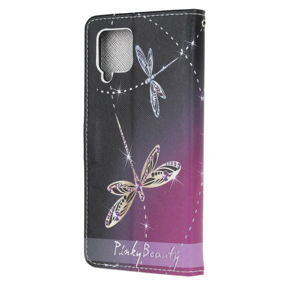 Flip Case voor Samsung Galaxy A42 5G Met Ketting Thong Libellen