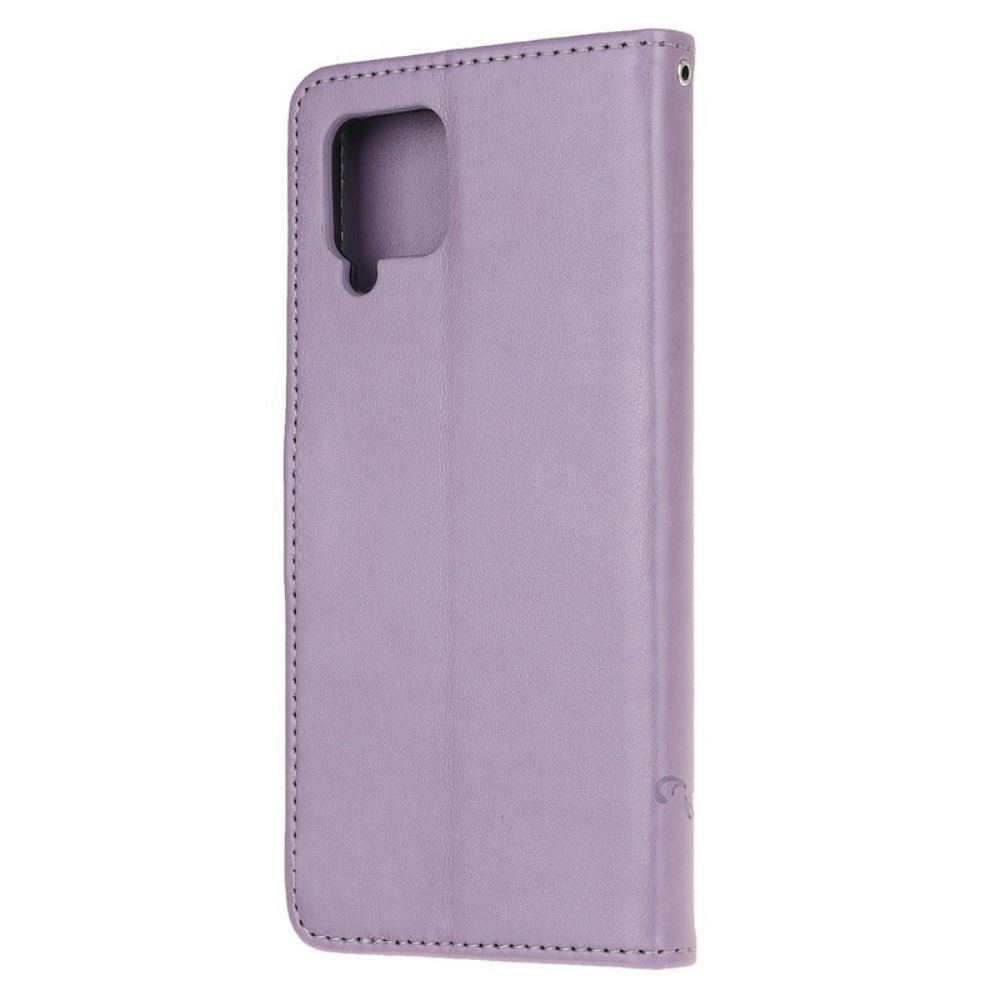 Flip Case voor Samsung Galaxy A42 5G Met Ketting Thong Vlinders En Bloemen