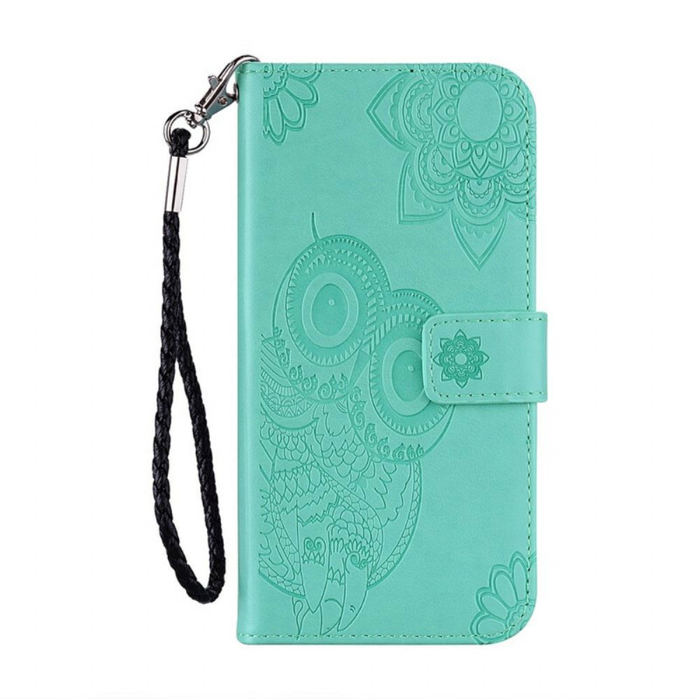 Folio-hoesje voor Samsung Galaxy A42 5G Uil Mandala En Lanyard