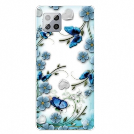 Hoesje voor Samsung Galaxy A42 5G Transparante Retro Vlinders En Bloemen