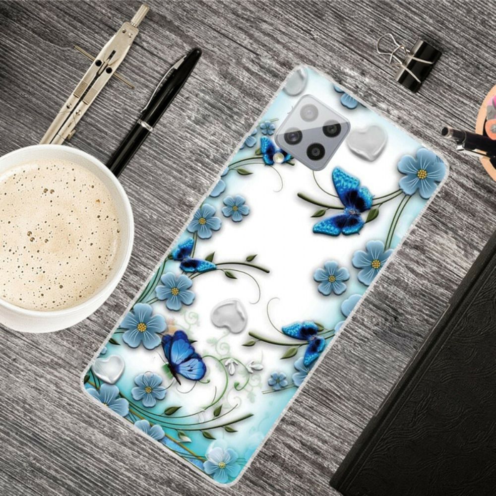 Hoesje voor Samsung Galaxy A42 5G Transparante Retro Vlinders En Bloemen