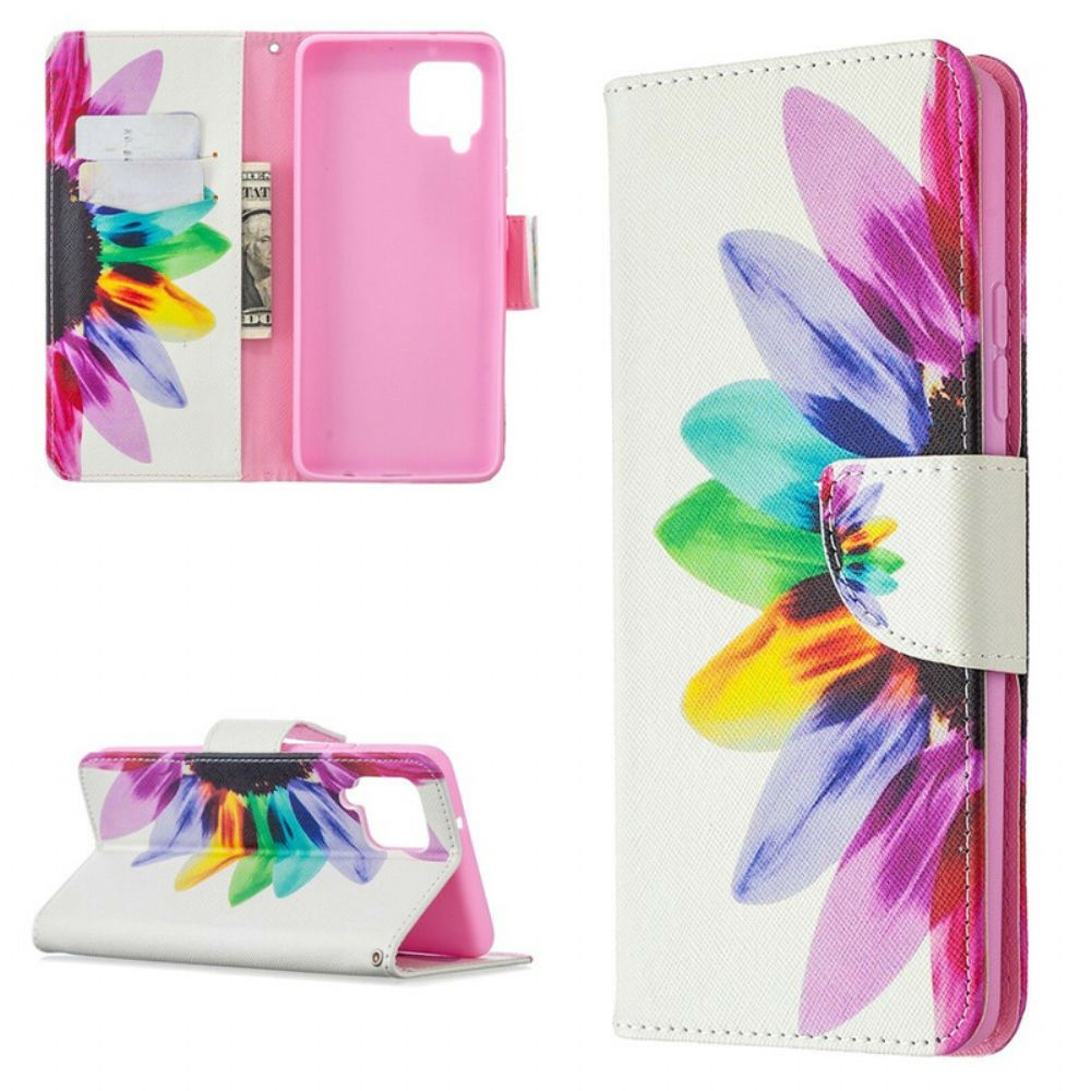 Leren Hoesje voor Samsung Galaxy A42 5G Aquarel Bloem