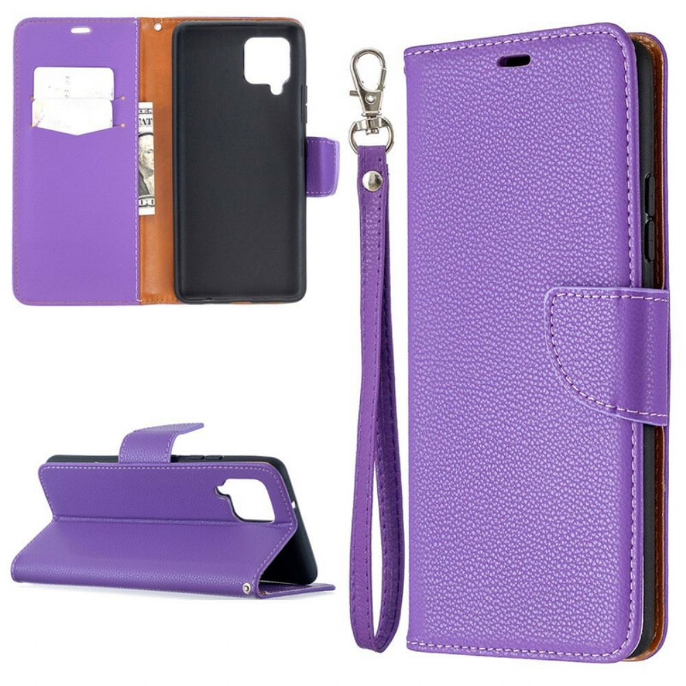 Leren Hoesje voor Samsung Galaxy A42 5G Folio-hoesje Litchi Flap Schuin