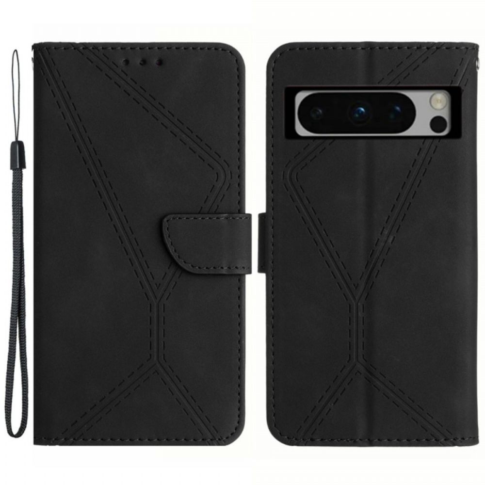 Flip Case Leren Google Pixel 8 Pro Gestreepte Lijnen En Punten