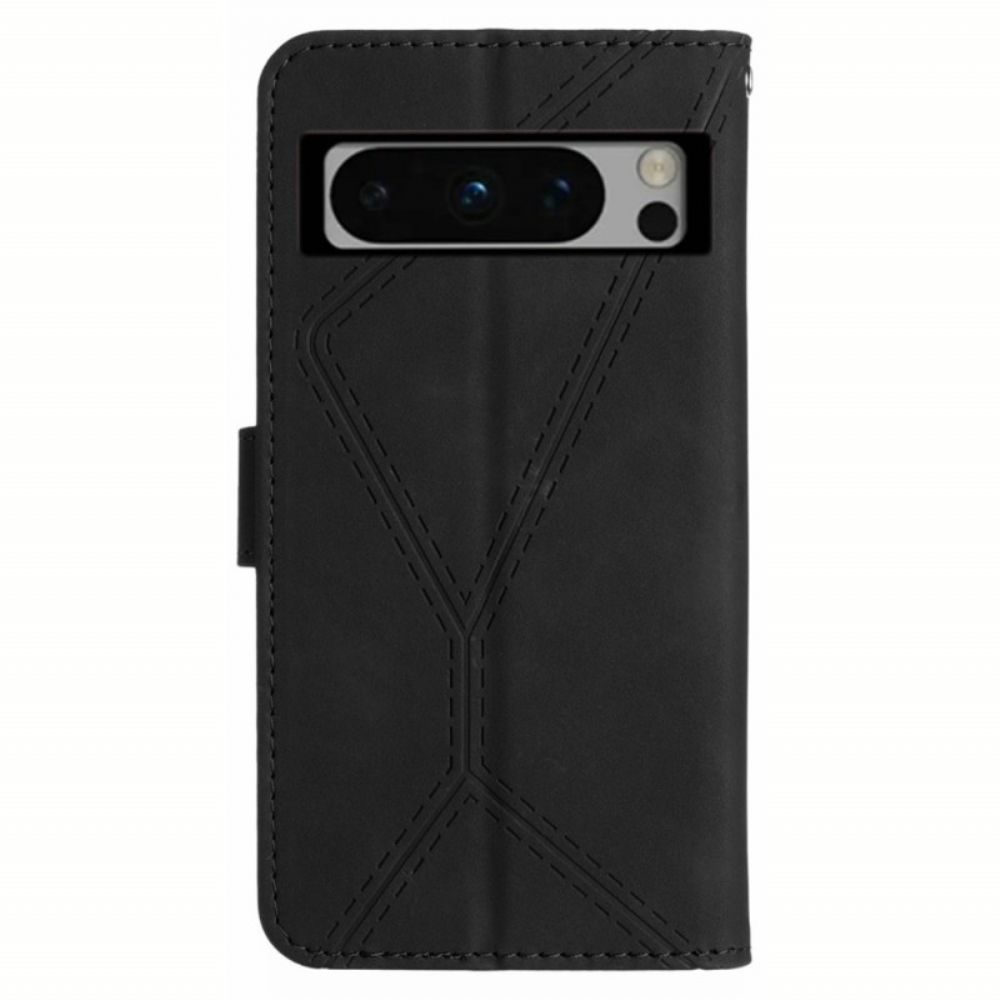 Flip Case Leren Google Pixel 8 Pro Gestreepte Lijnen En Punten