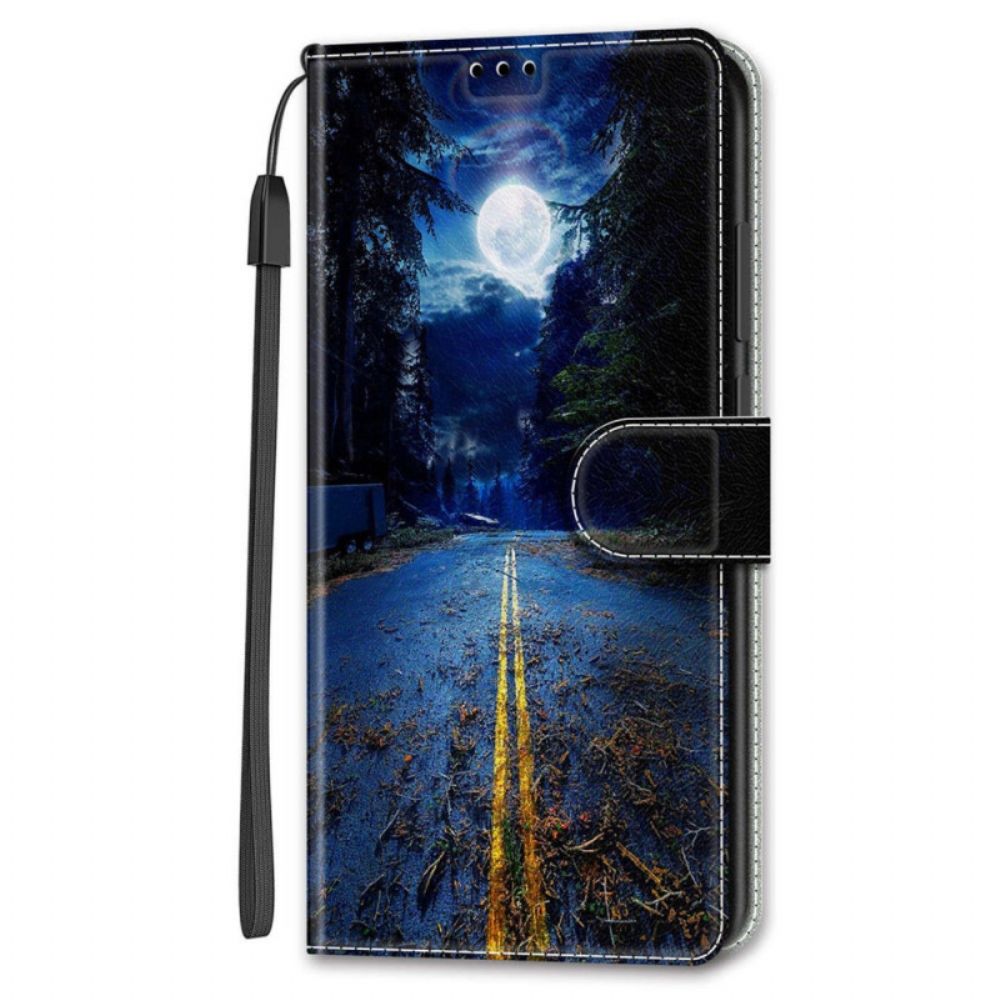 Flip Case Leren Google Pixel 8 Pro Magisch Landschap Met Riem