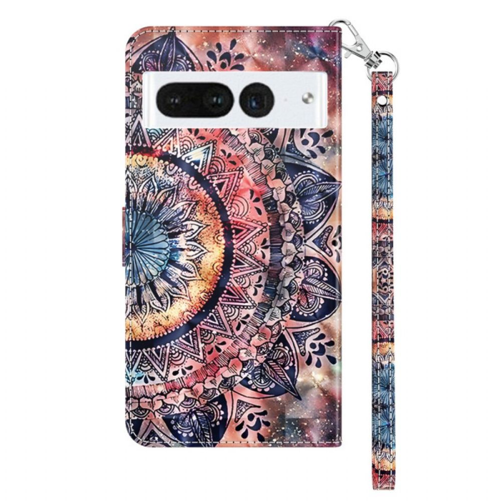 Leren Hoesje Google Pixel 8 Pro Kleurrijke Mandala Met Riempje Bescherming Hoesje