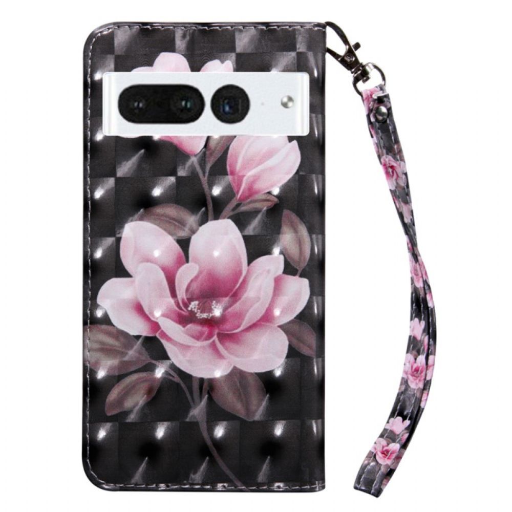 Leren Hoesje Google Pixel 8 Pro Roze Bloemen Met Riem Bescherming Hoesje