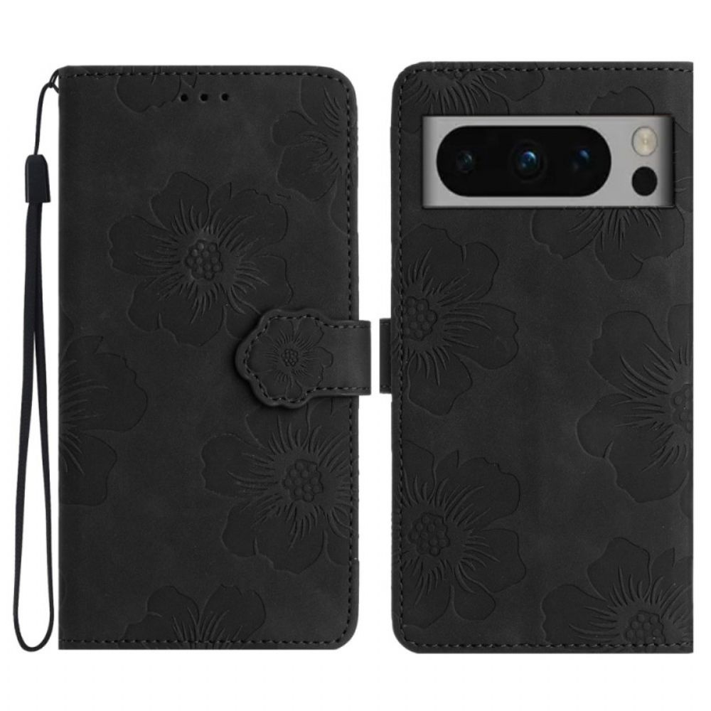 Leren Hoesje Voor Google Pixel 8 Pro Bloemen Met Koord