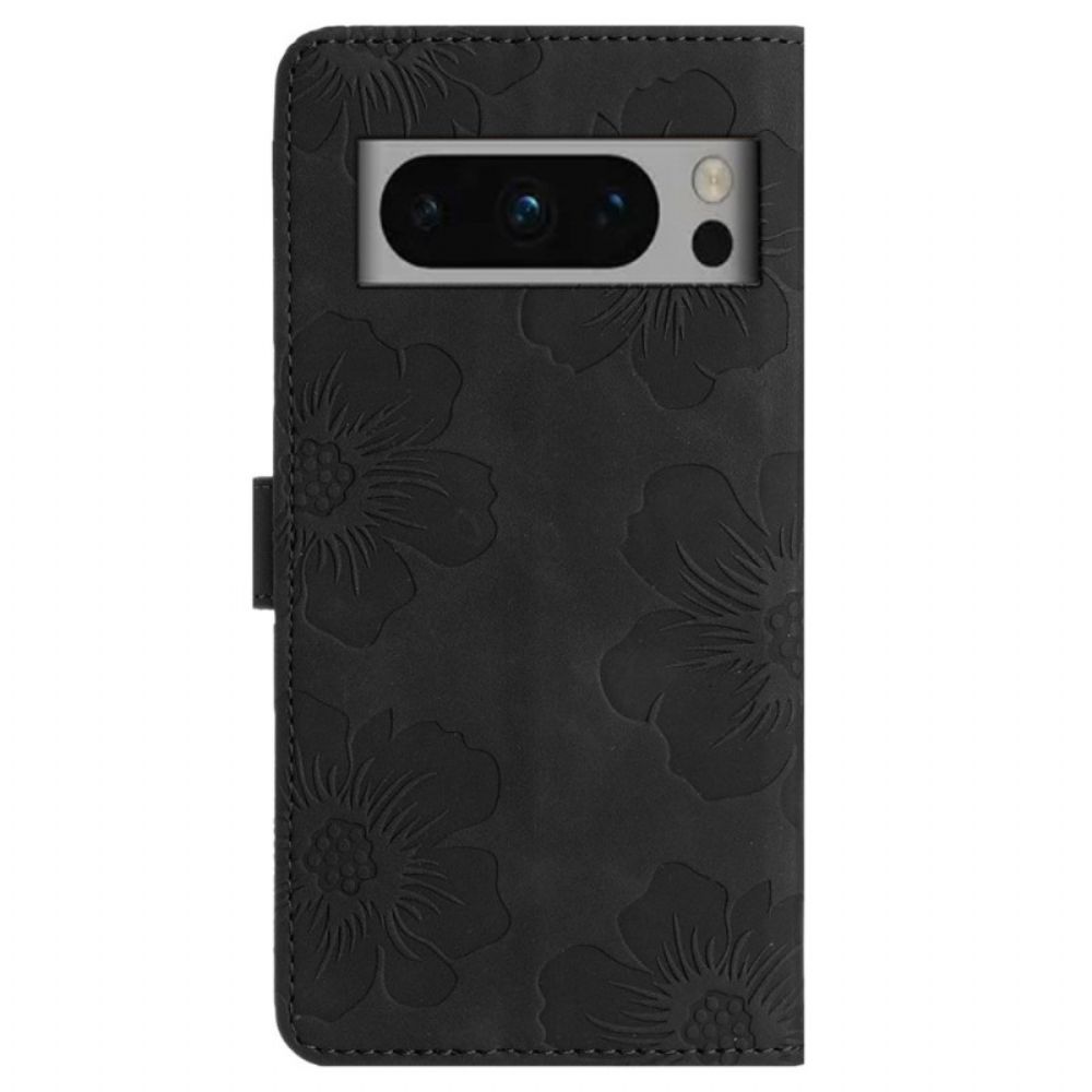 Leren Hoesje Voor Google Pixel 8 Pro Bloemen Met Koord