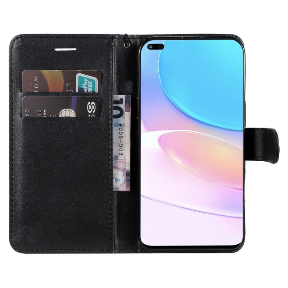 Flip Case voor Huawei Nova 8i / Honor 50 Lite Met Ketting Leren Effect Band