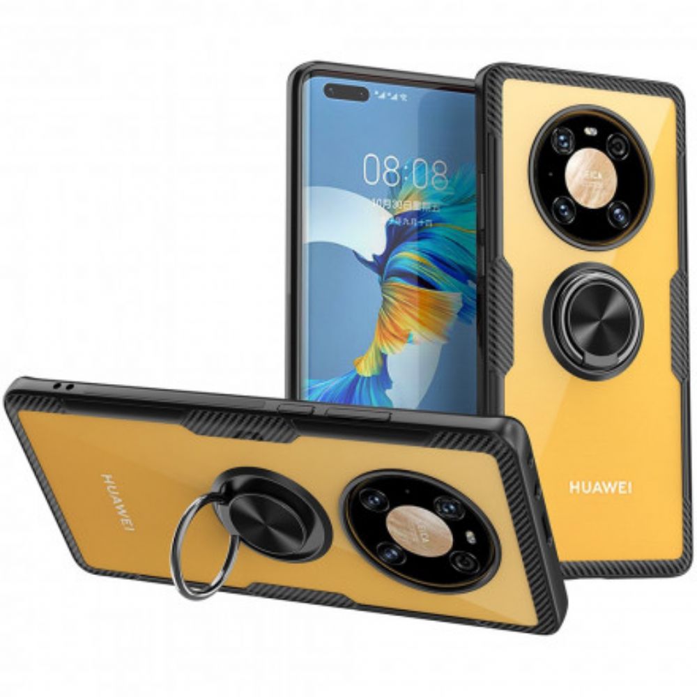 Telefoonhoesje voor Huawei Mate 40 Pro Transparante Ring En Koolstof