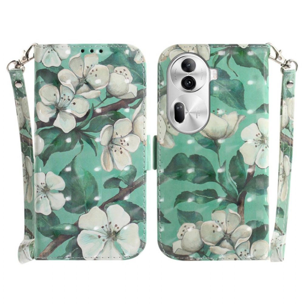 Leren Hoesje Voor Oppo Reno 11 Pro 5g Aquarelbloemen Met Riempje