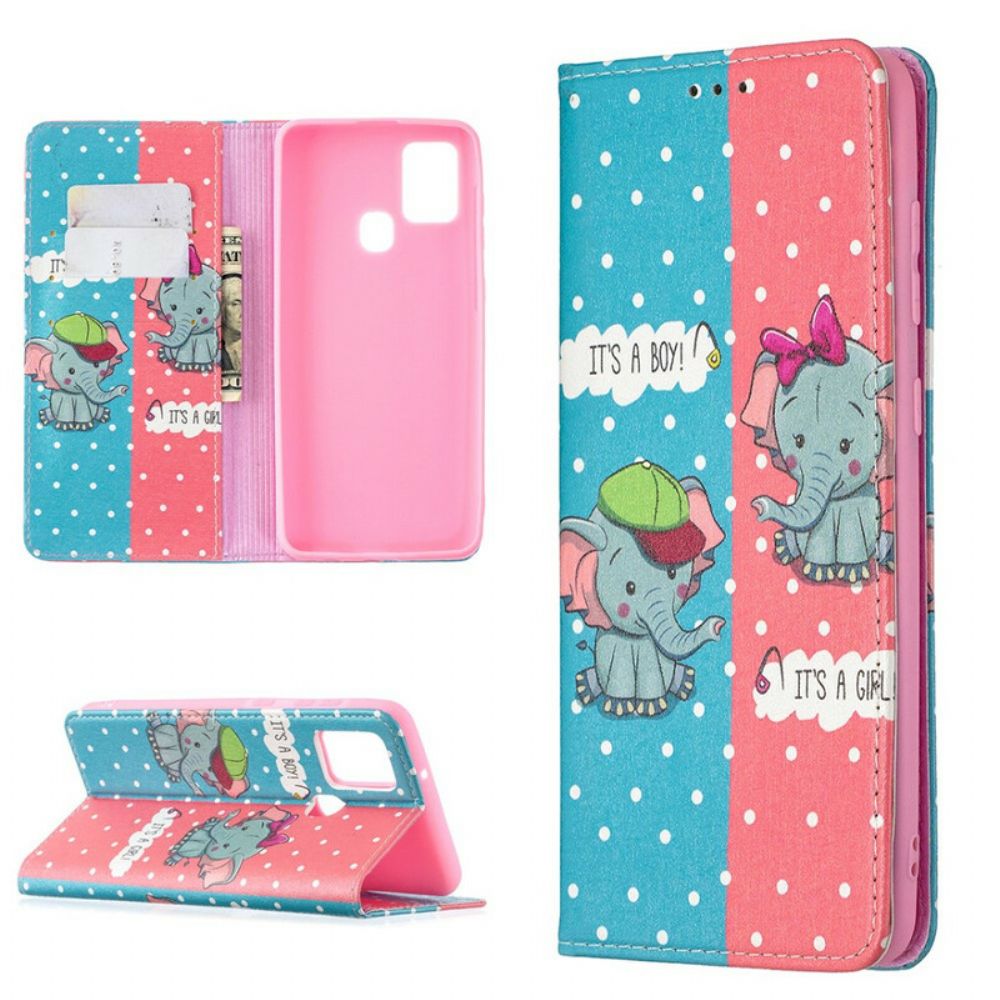 Bescherming Hoesje voor Samsung Galaxy A21s Folio-hoesje Babyolifanten