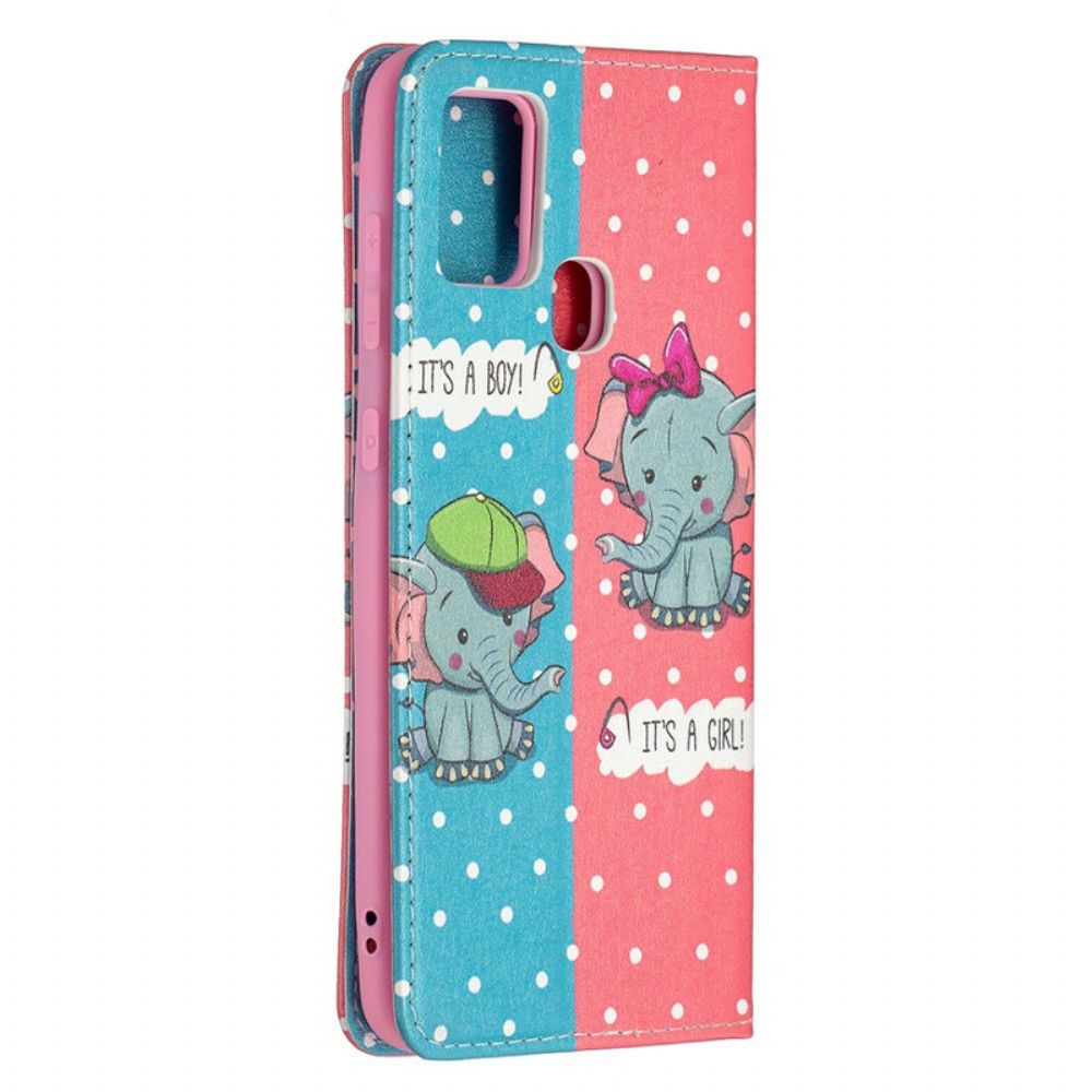 Bescherming Hoesje voor Samsung Galaxy A21s Folio-hoesje Babyolifanten