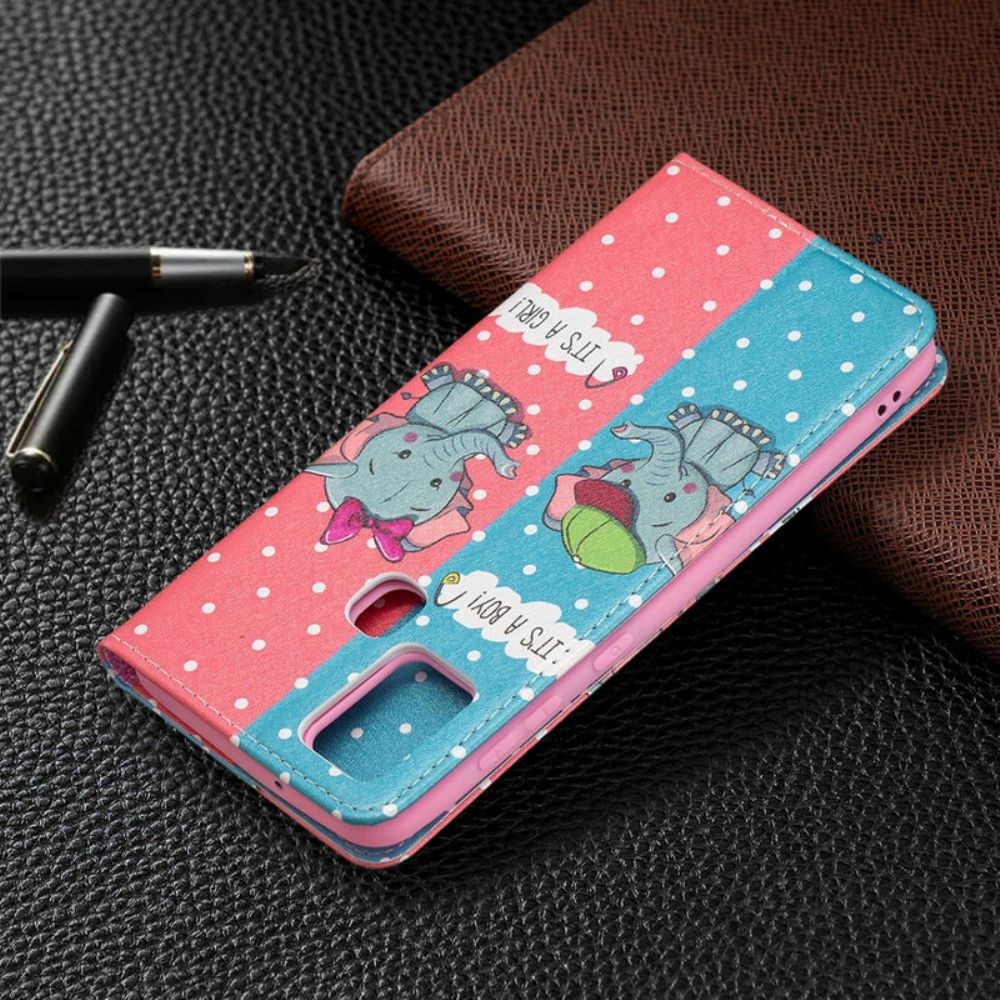 Bescherming Hoesje voor Samsung Galaxy A21s Folio-hoesje Babyolifanten