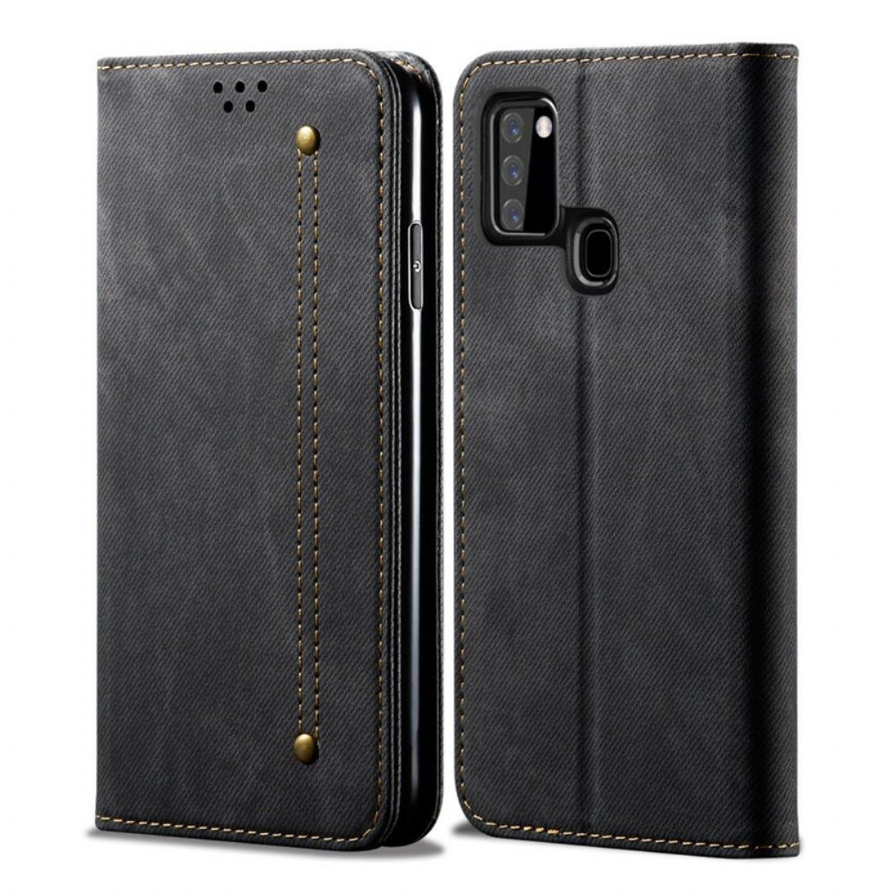 Bescherming Hoesje voor Samsung Galaxy A21s Folio-hoesje Denim Stof