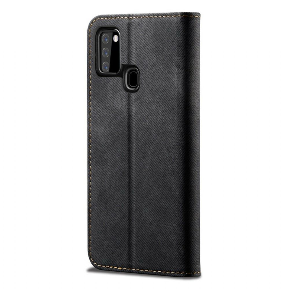 Bescherming Hoesje voor Samsung Galaxy A21s Folio-hoesje Denim Stof