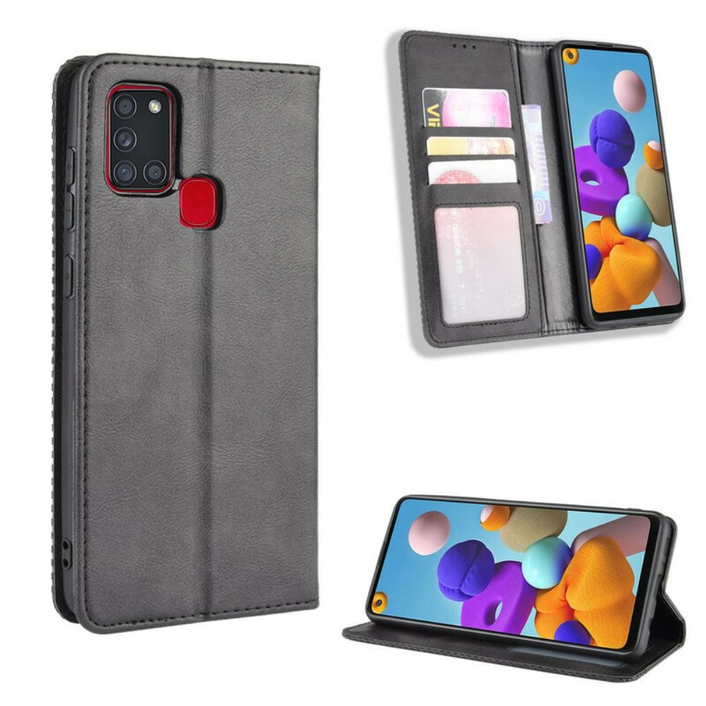 Bescherming Hoesje voor Samsung Galaxy A21s Folio-hoesje Vintage Gestileerd Leereffect