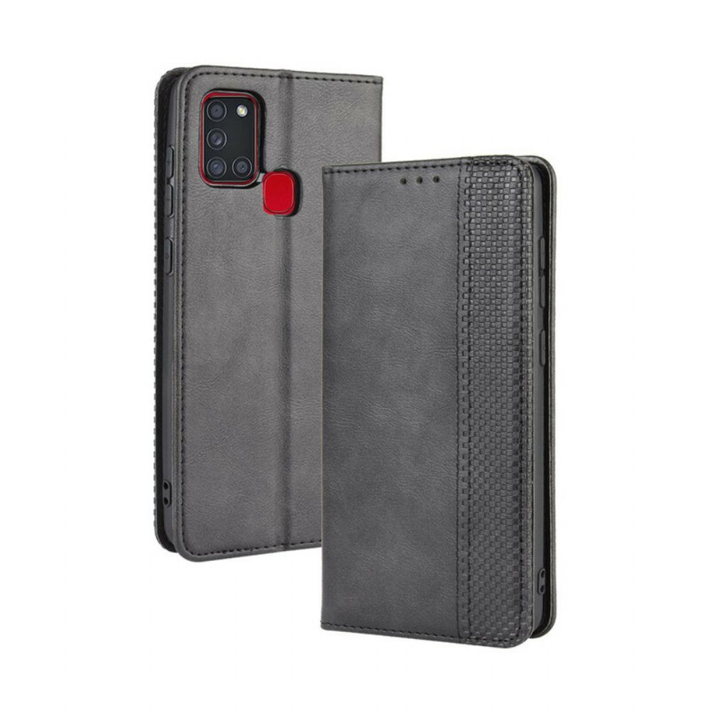 Bescherming Hoesje voor Samsung Galaxy A21s Folio-hoesje Vintage Gestileerd Leereffect