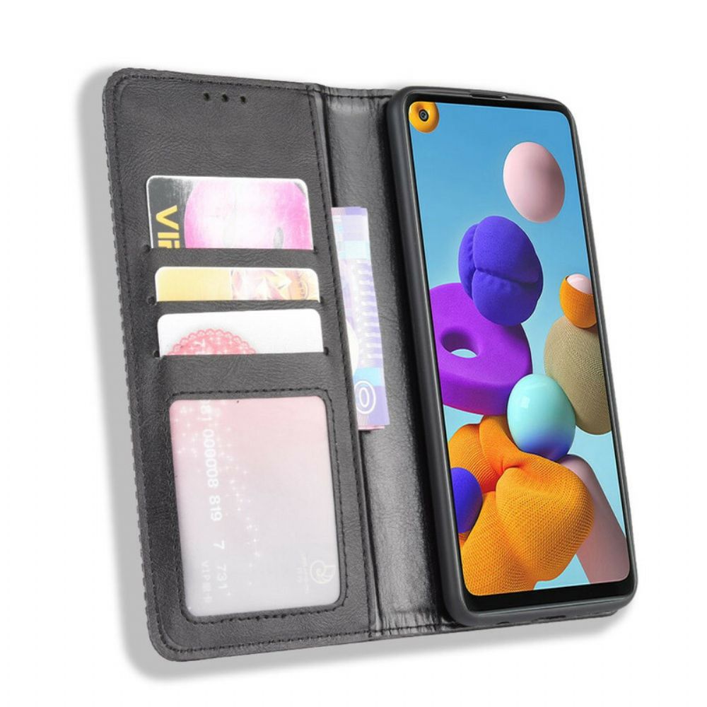 Bescherming Hoesje voor Samsung Galaxy A21s Folio-hoesje Vintage Gestileerd Leereffect