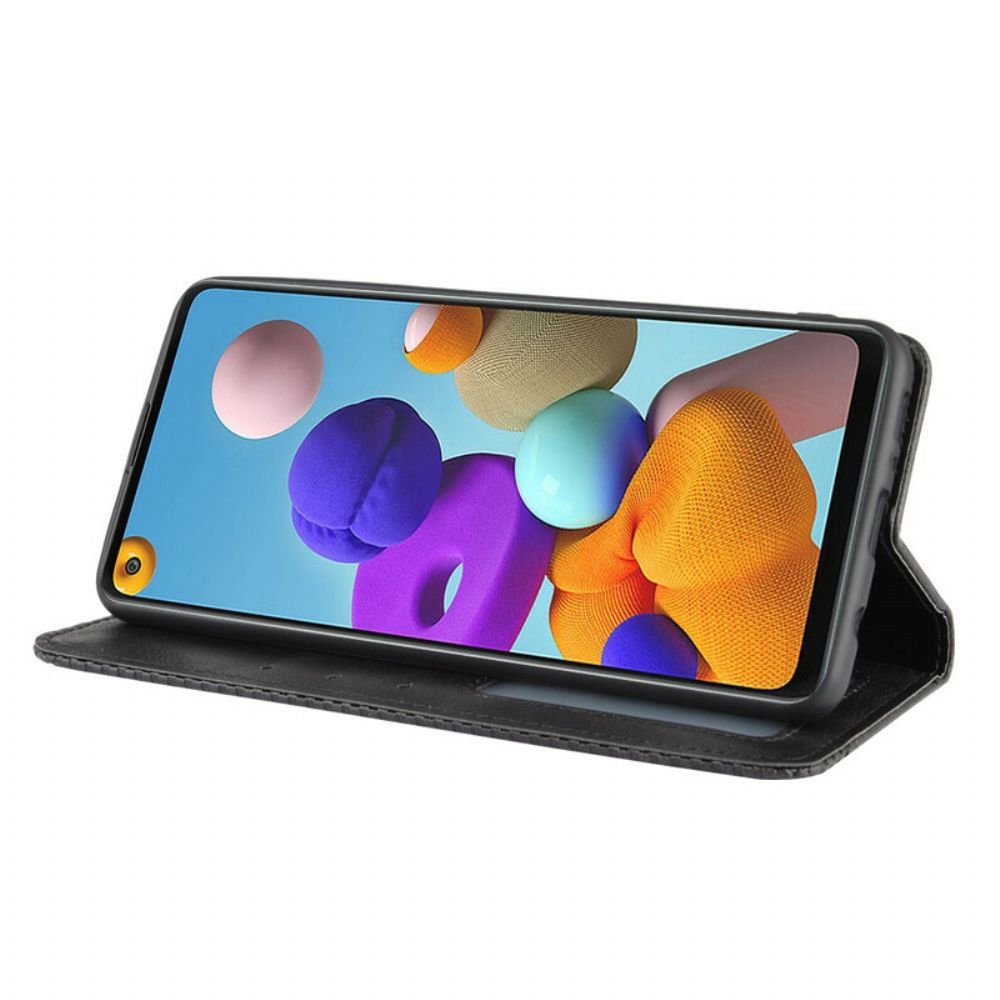 Bescherming Hoesje voor Samsung Galaxy A21s Folio-hoesje Vintage Gestileerd Leereffect